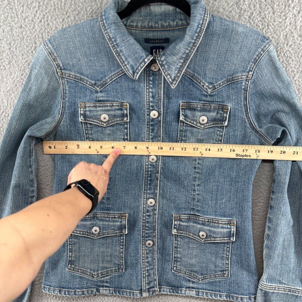 GAP 2003 Stretch Denim Snap Jacket Medium Light Wash Western Utility Y2K - Picture 5 of 14